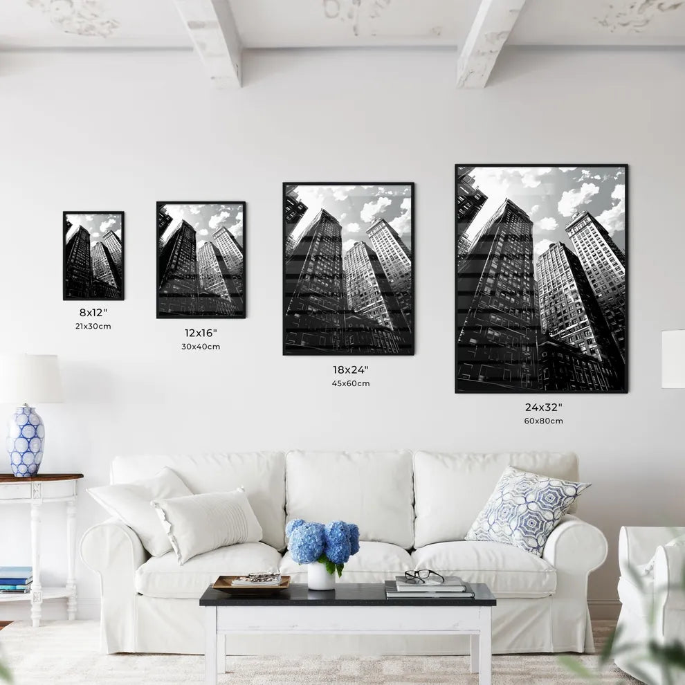 A Poster of art deco minimalism - A Group Of Tall Buildings Size Chart