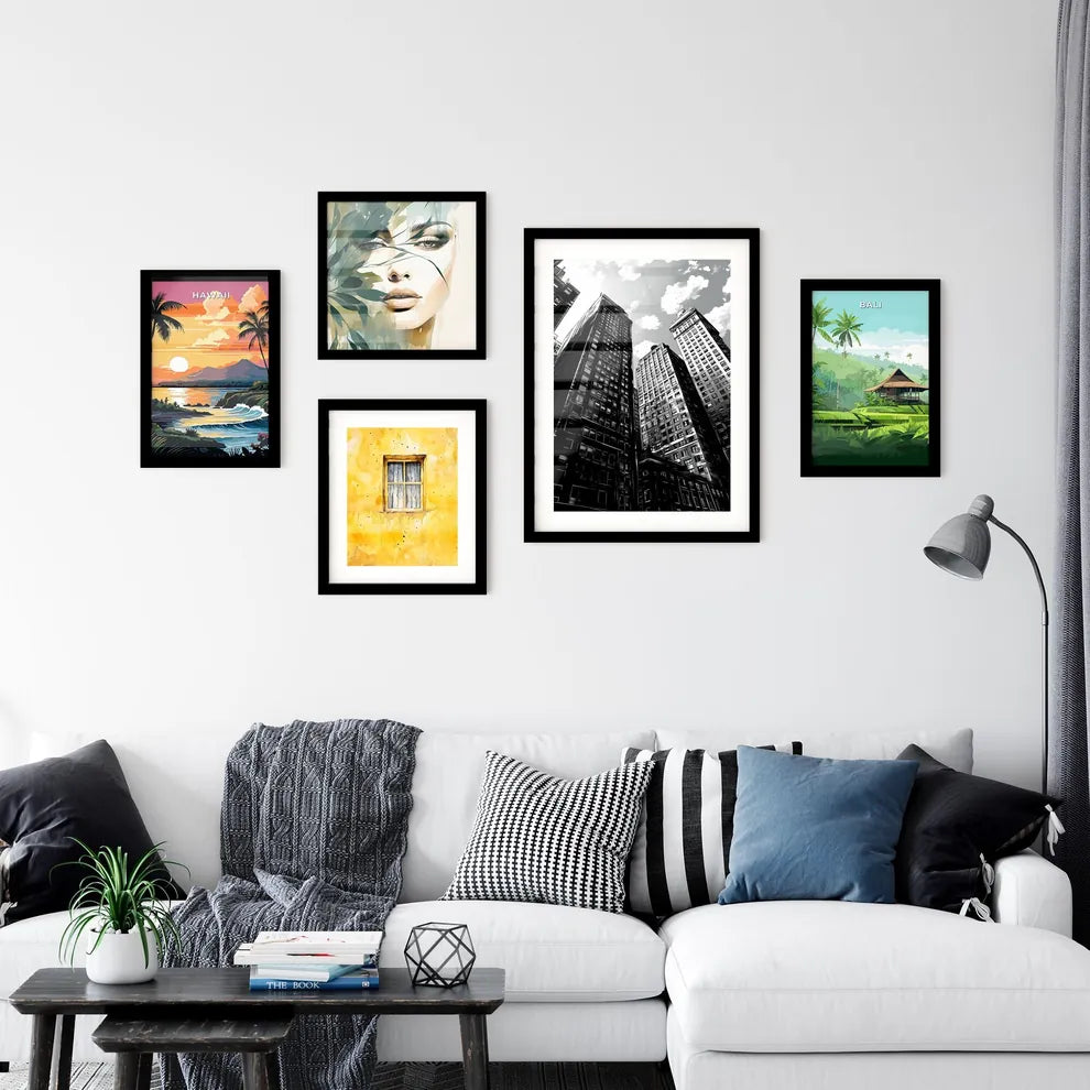 A Poster of art deco minimalism - A Group Of Tall Buildings Interior Design