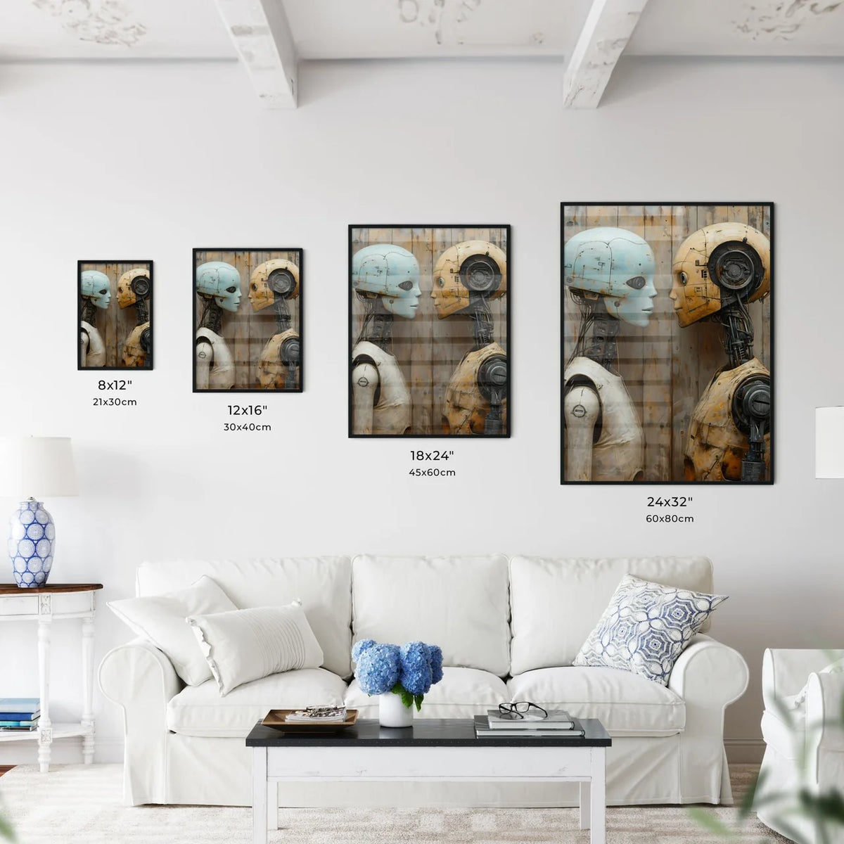 A Poster of an alien and a robot in love - T - Kitchen Hangings
