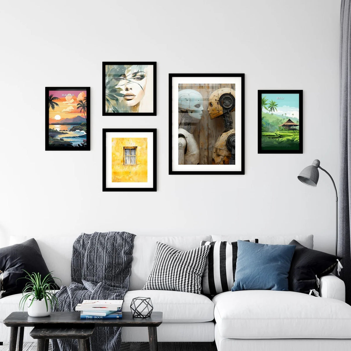 A Poster of an alien and a robot in love - T Wall Art