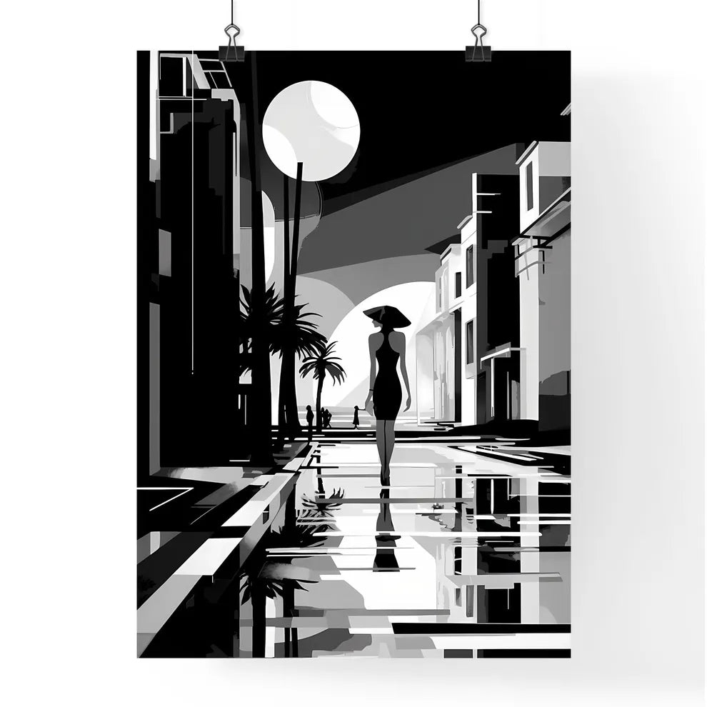 A Poster of A summer beach - A Woman Walking Down A Street Poster