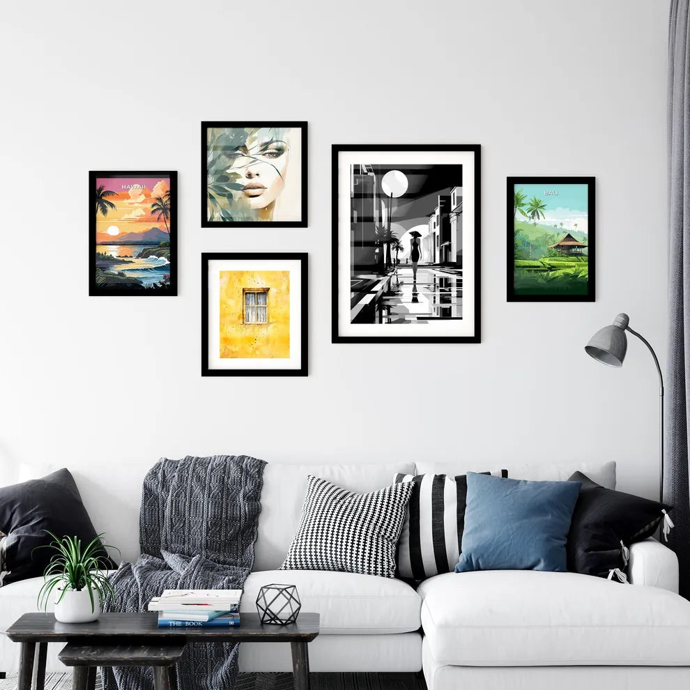 A Poster of A summer beach - A Woman Walking Down A Street Interior Design