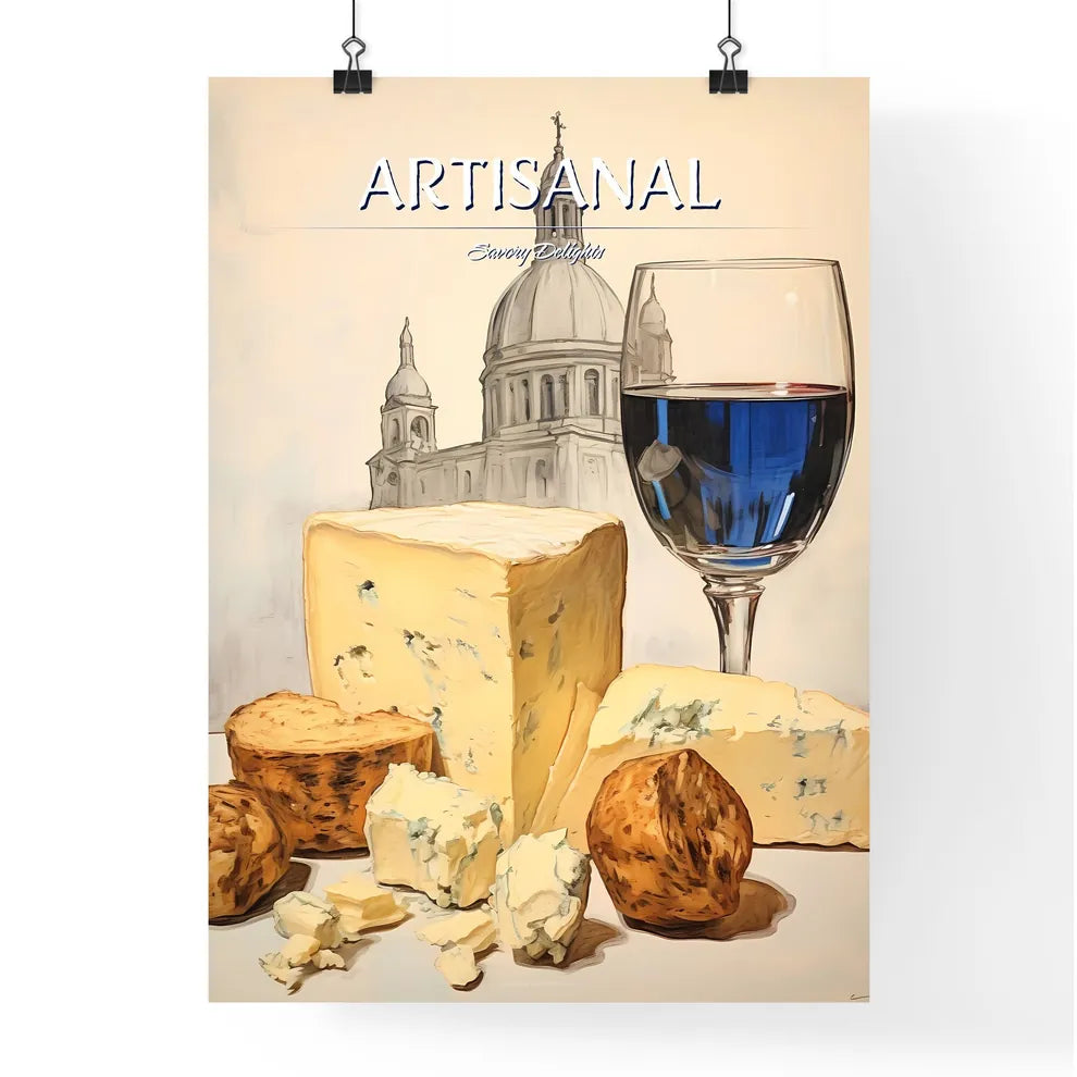 A Poster of Gorgonzola cheese on beige backg Poster