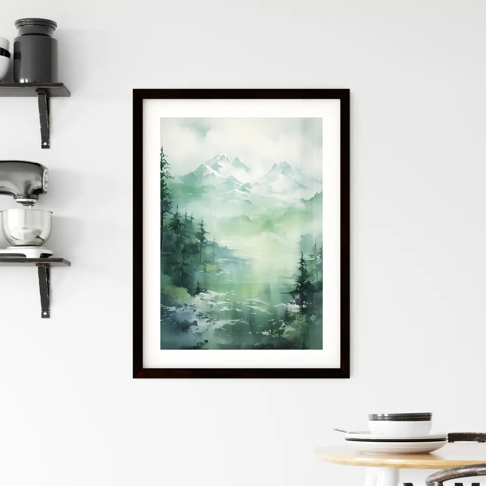 A Poster of painting of mountain side in spr Framed Print