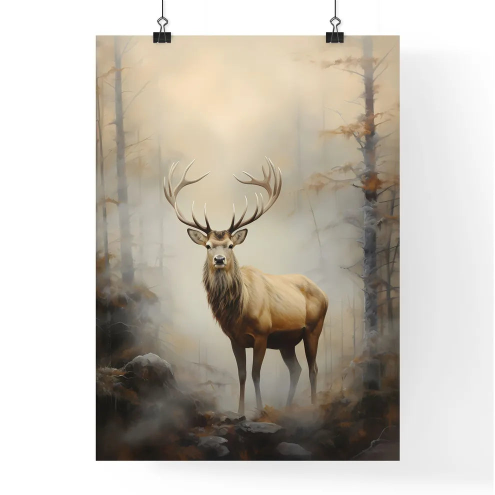 A Poster of an elk is standing on a fog  Poster