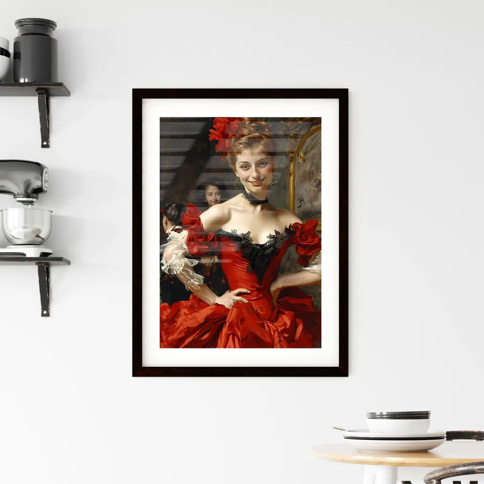 A Poster of French cancan dancers in Moulin  Framed Print