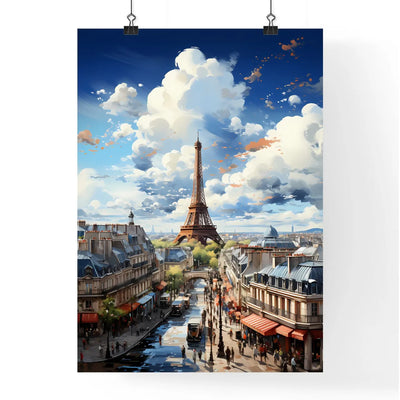 A Poster of the roofs of paris - A City With A Tower And Buildings