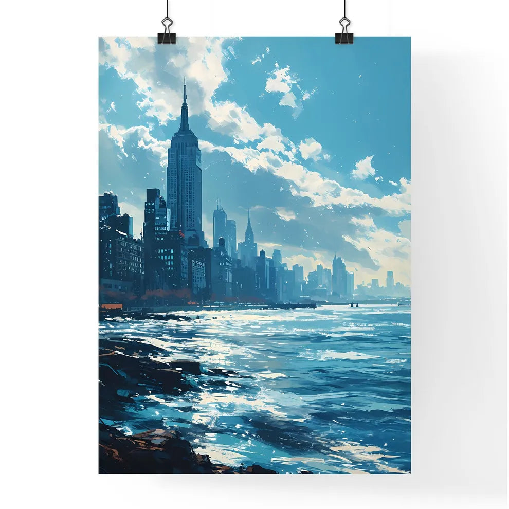 A Poster of New York City Skyline - A City Skyline With A Body Of Water Poster