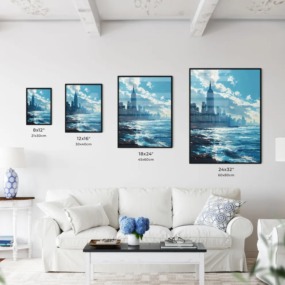 A Poster of New York City Skyline - A City Skyline With A Body Of Water Size Chart