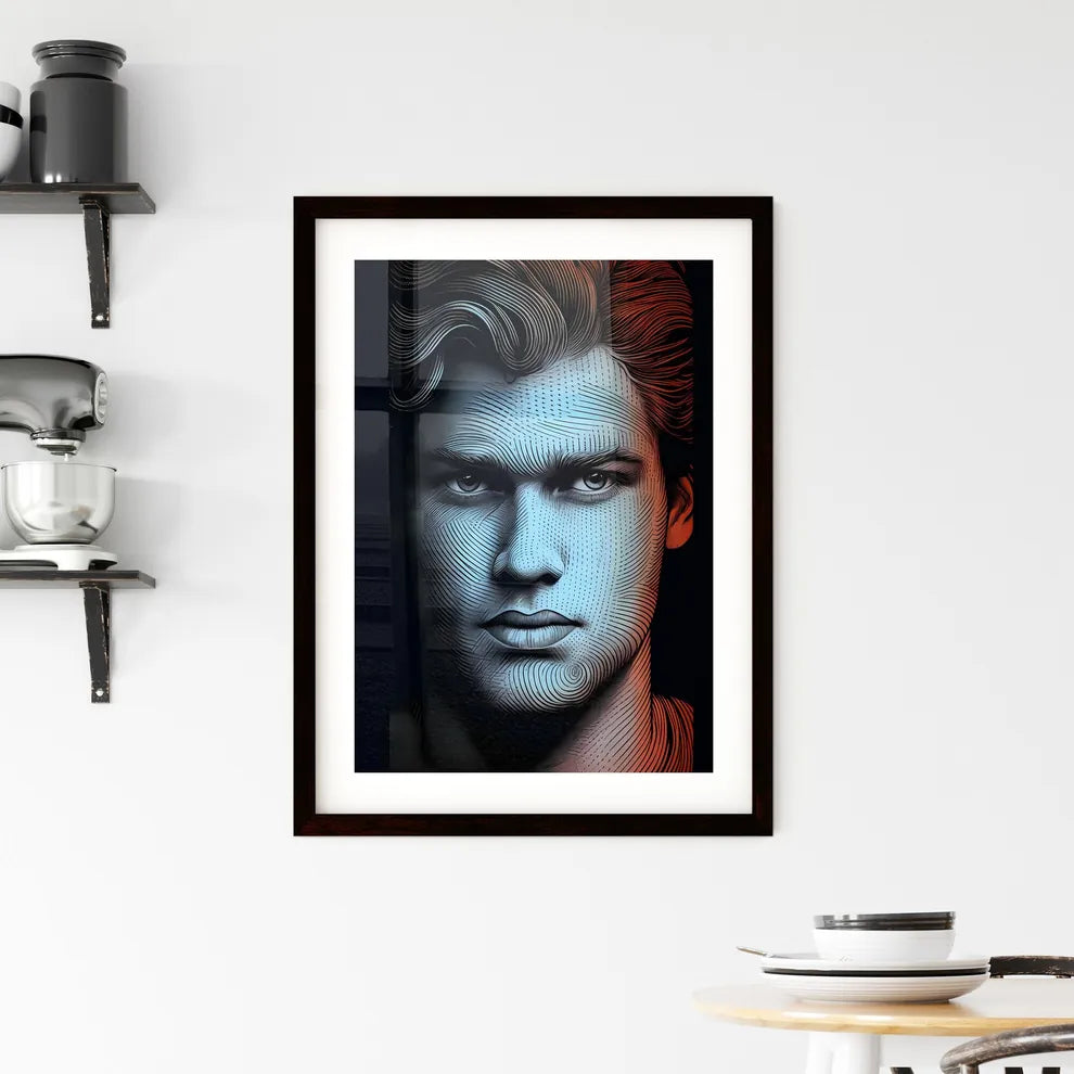 A Poster of line drawing of handsome masculi Framed Print