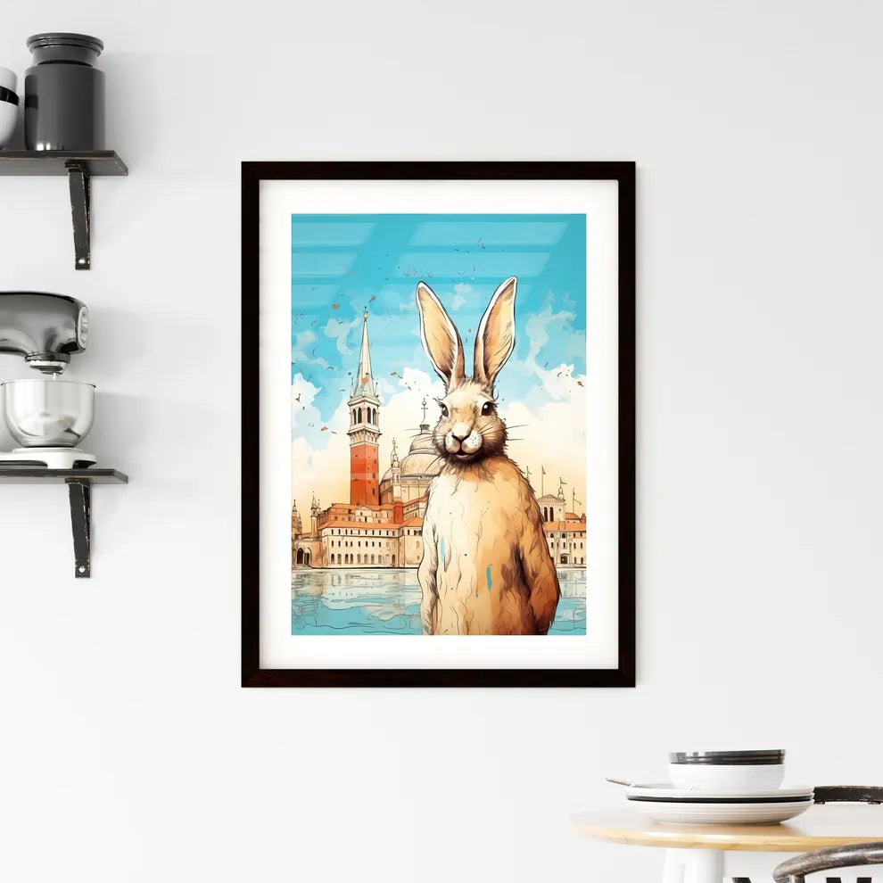 A Poster of stylish easter rabbit with copy space  Framed Print