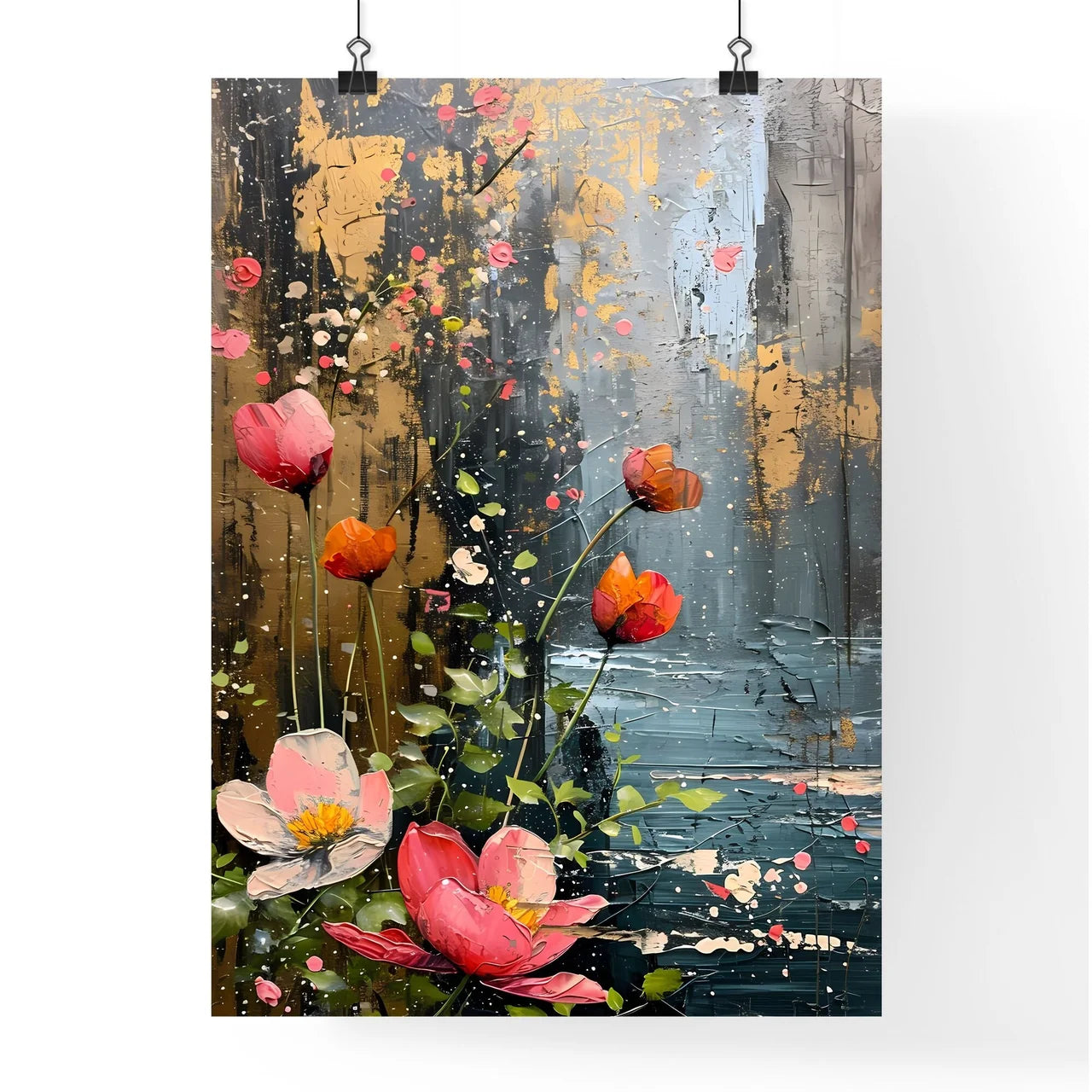 A Poster of onyx white lucite  pink canvas w Poster