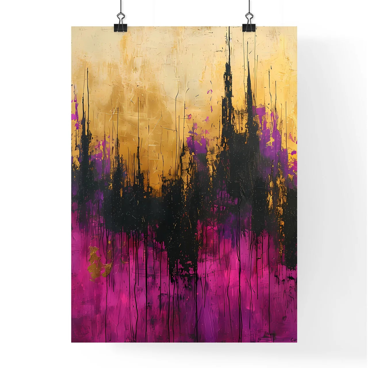 A Poster of onyx white lucite  pink canvas w Poster