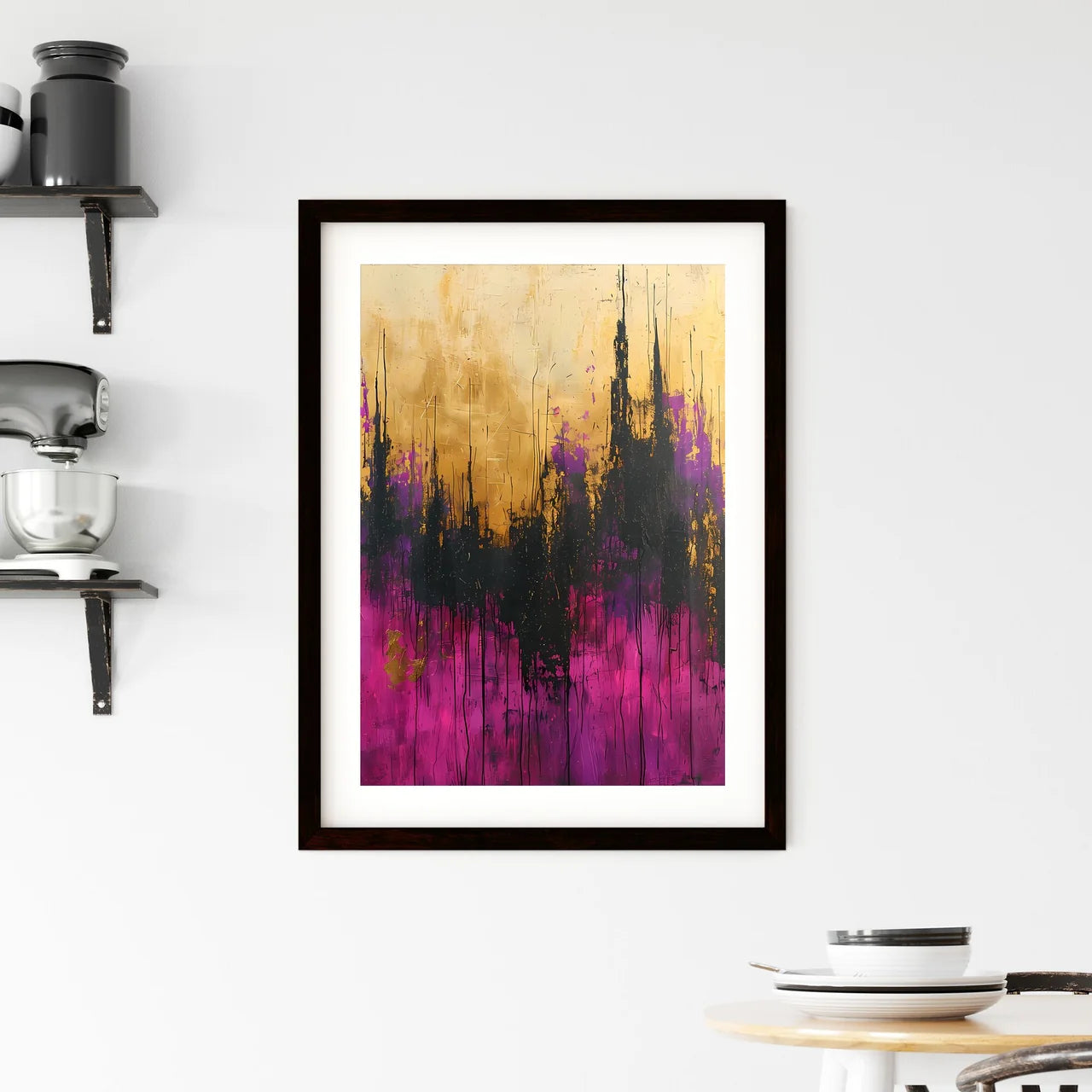 A Poster of onyx white lucite  pink canvas w Framed Print