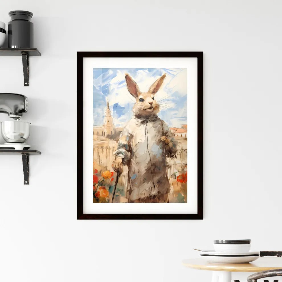 A Poster of stylish easter rabbit with copy space  Framed Print