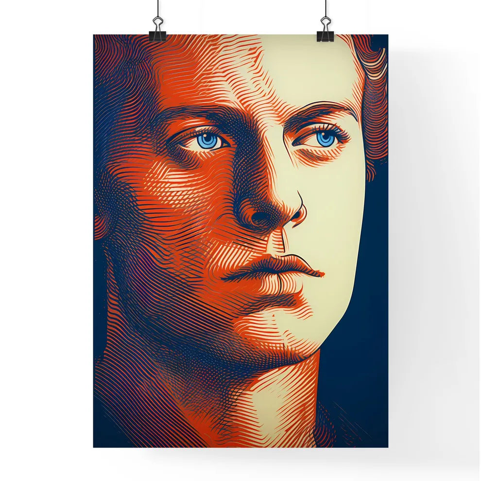 A Poster of line drawing of handsome masculine face  Poster