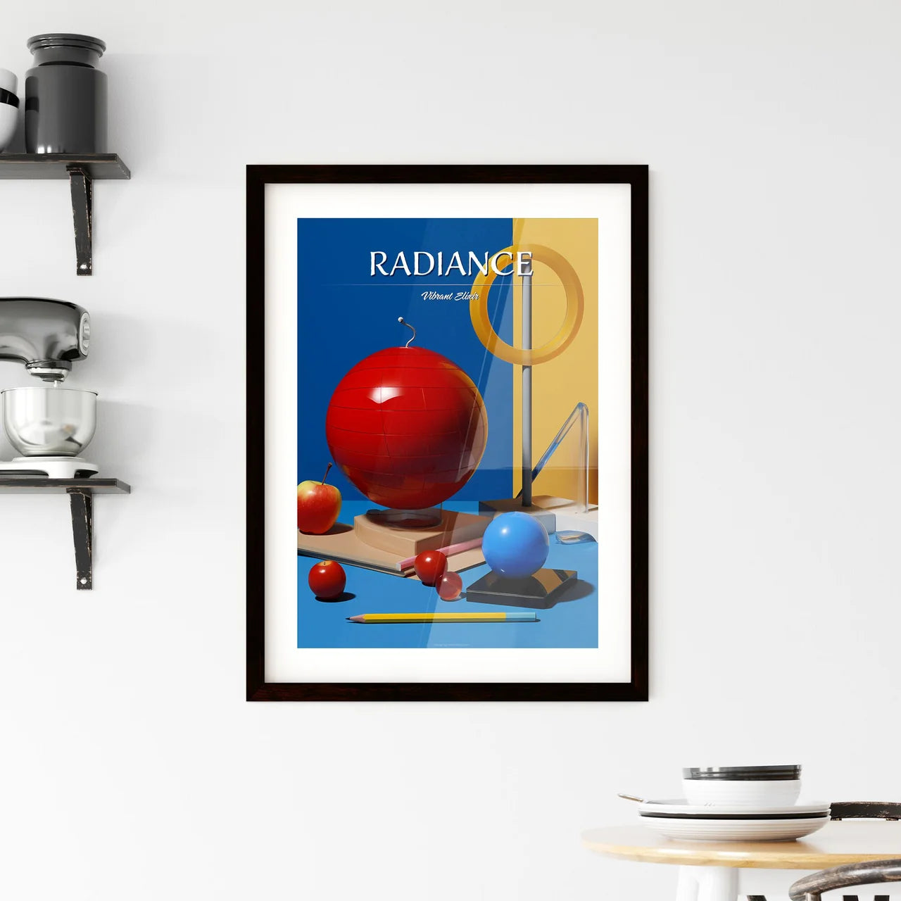 A Poster of A group of objects - A Red Spher Framed Print
