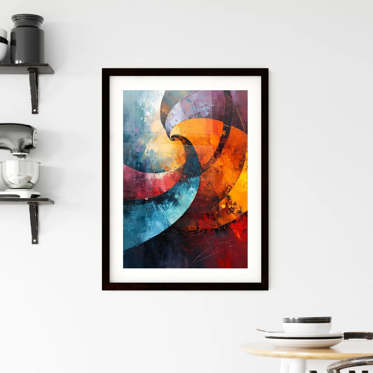 A Poster of abstract art of curved lines - A Framed Print