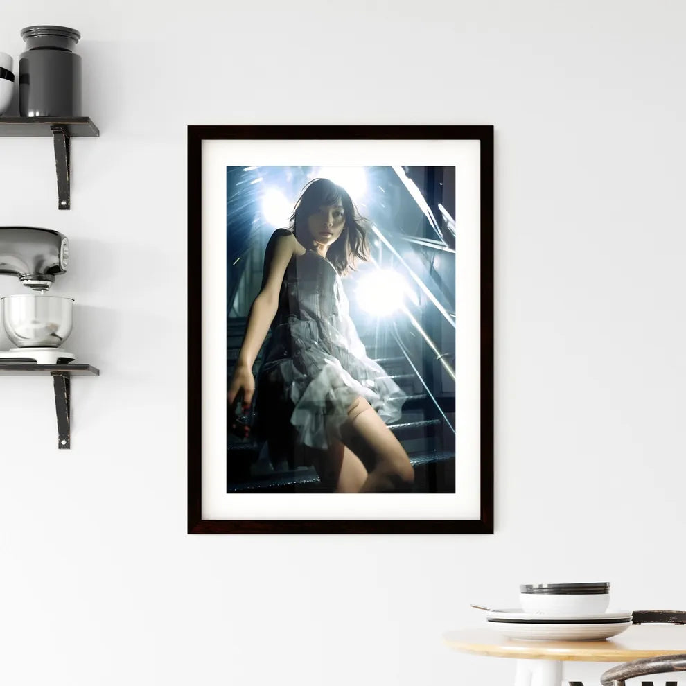 A Poster of A girl in a light dress - A Woma Framed Print
