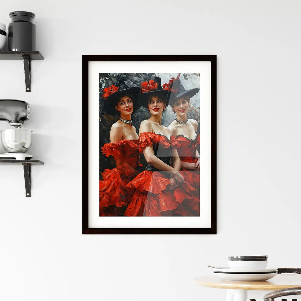 A Poster of French cancan dancers in Moulin  Framed Print