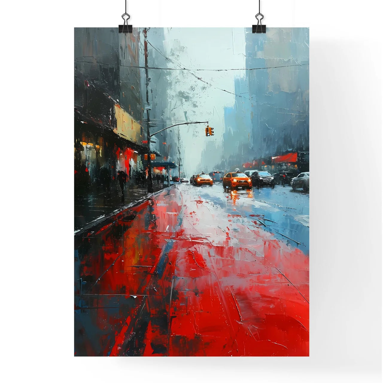 A Poster of art style ny city - A Street With Cars On It Poster
