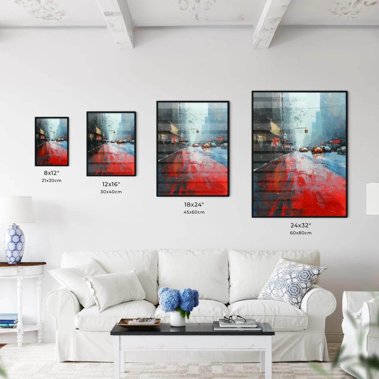 A Poster of art style ny city - A Street With Cars On It Size Chart