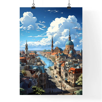 A Poster of the roofs of berlin skyline - A City With A River And Buildings