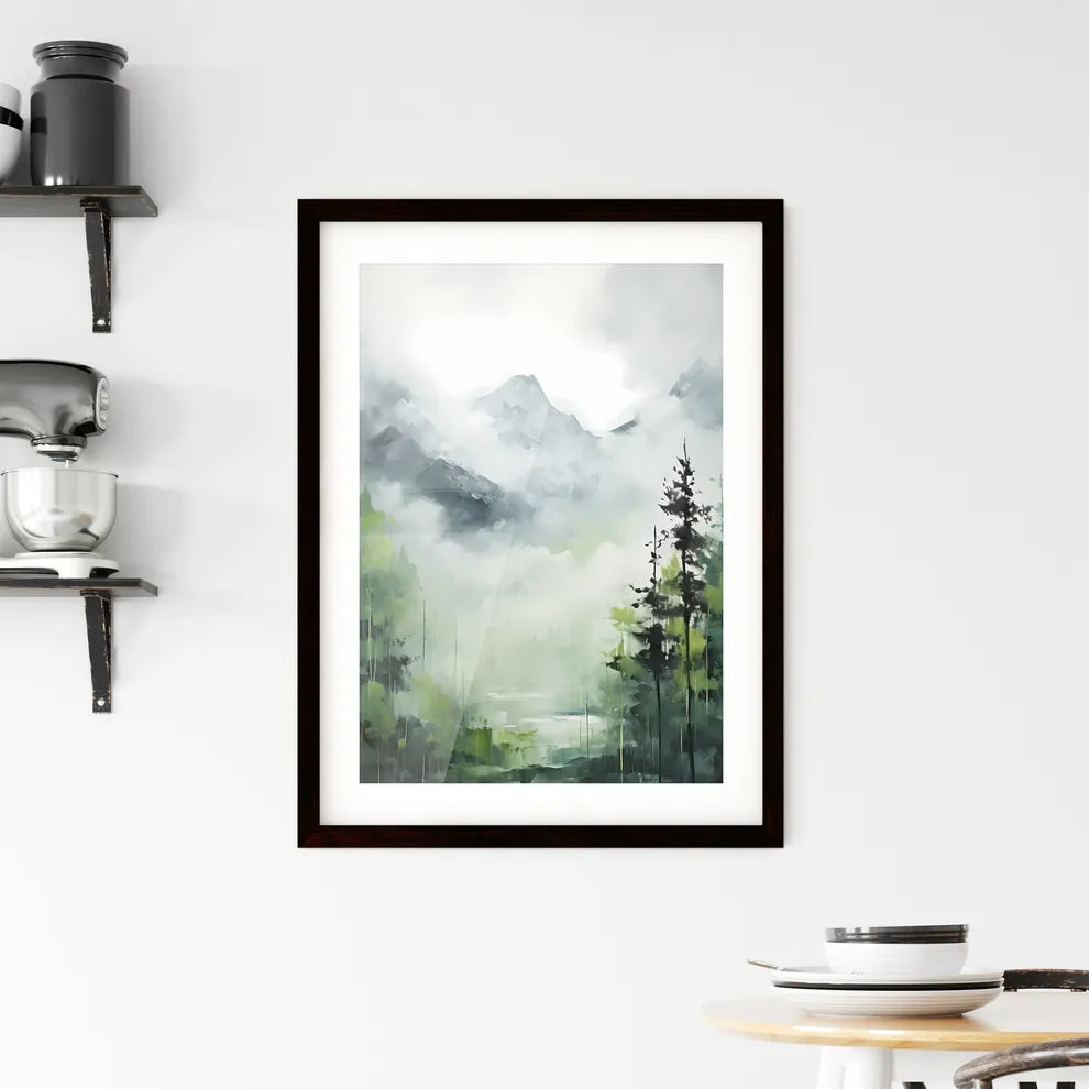 A Poster of painting of mountain side in spr Framed Print