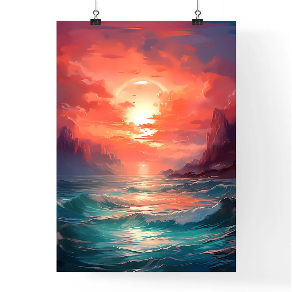 A Poster of The red sunset shone on the blue Poster