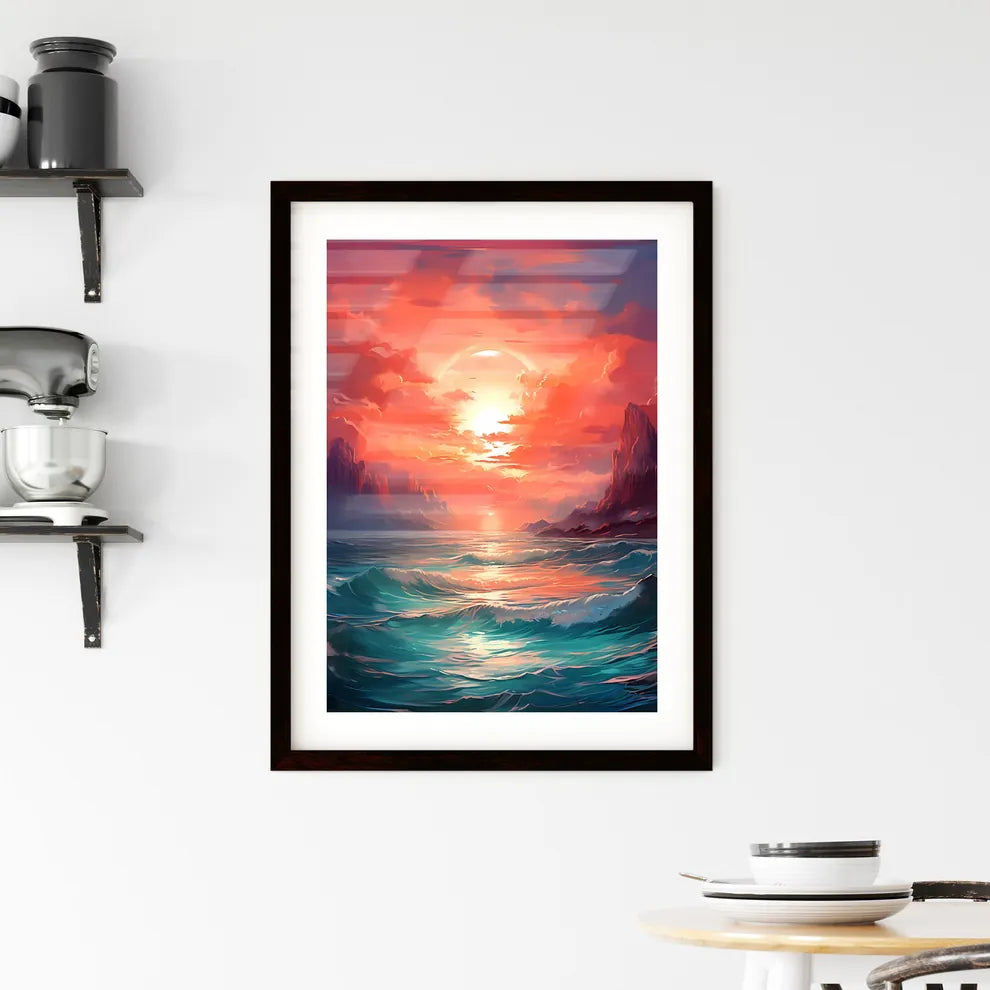 A Poster of The red sunset shone on the blue Framed Print