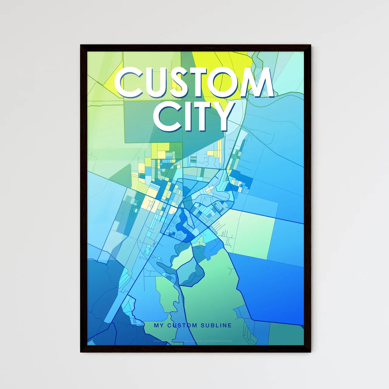 Custom DEEP BLUE City Map - Design your own map poster now!