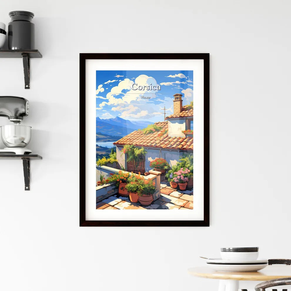 On the roofs of Corsica, France - Art print of a house with plants on the roof Custom Print