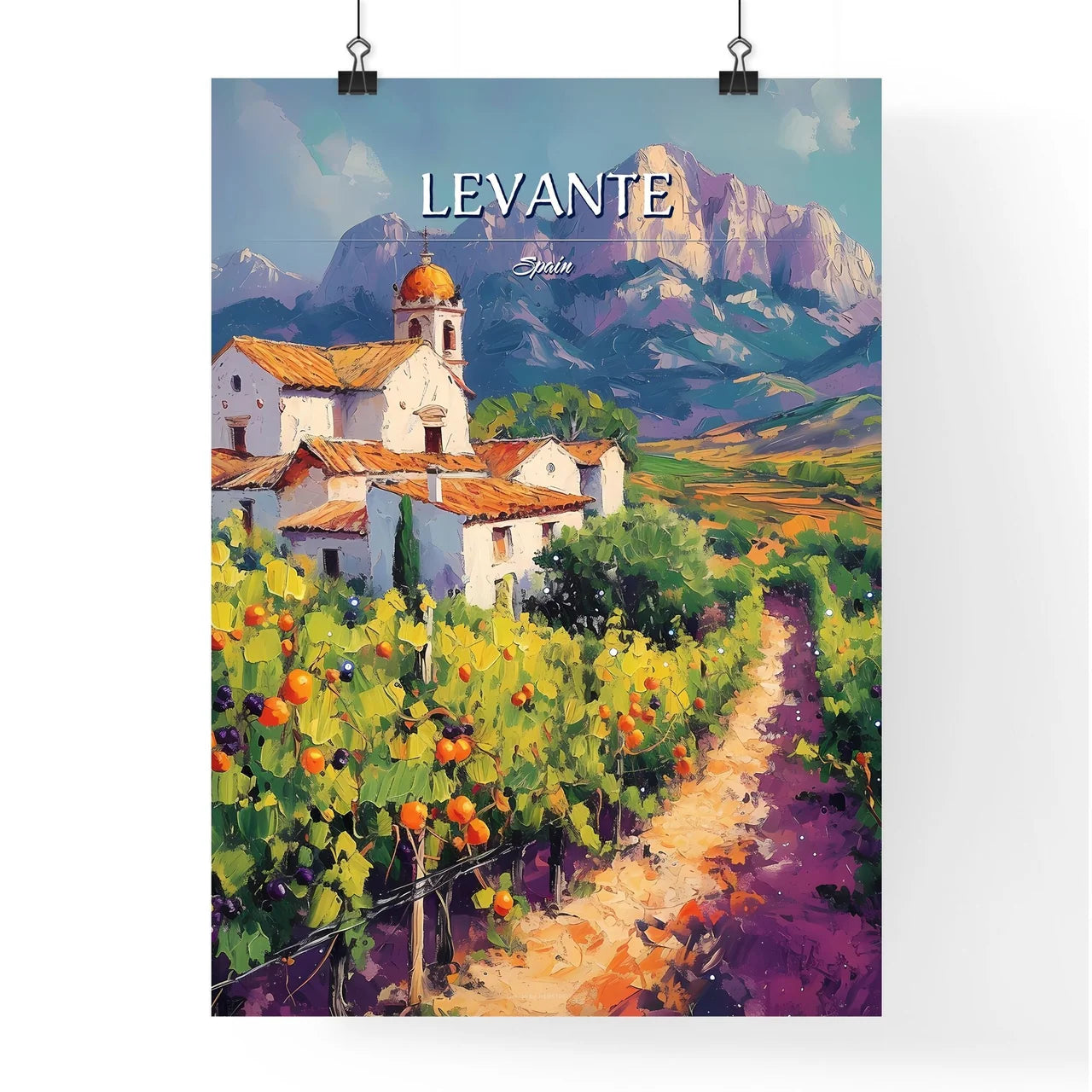 Levante, Spain - Art print of a painting of a house in a vineyard Poster