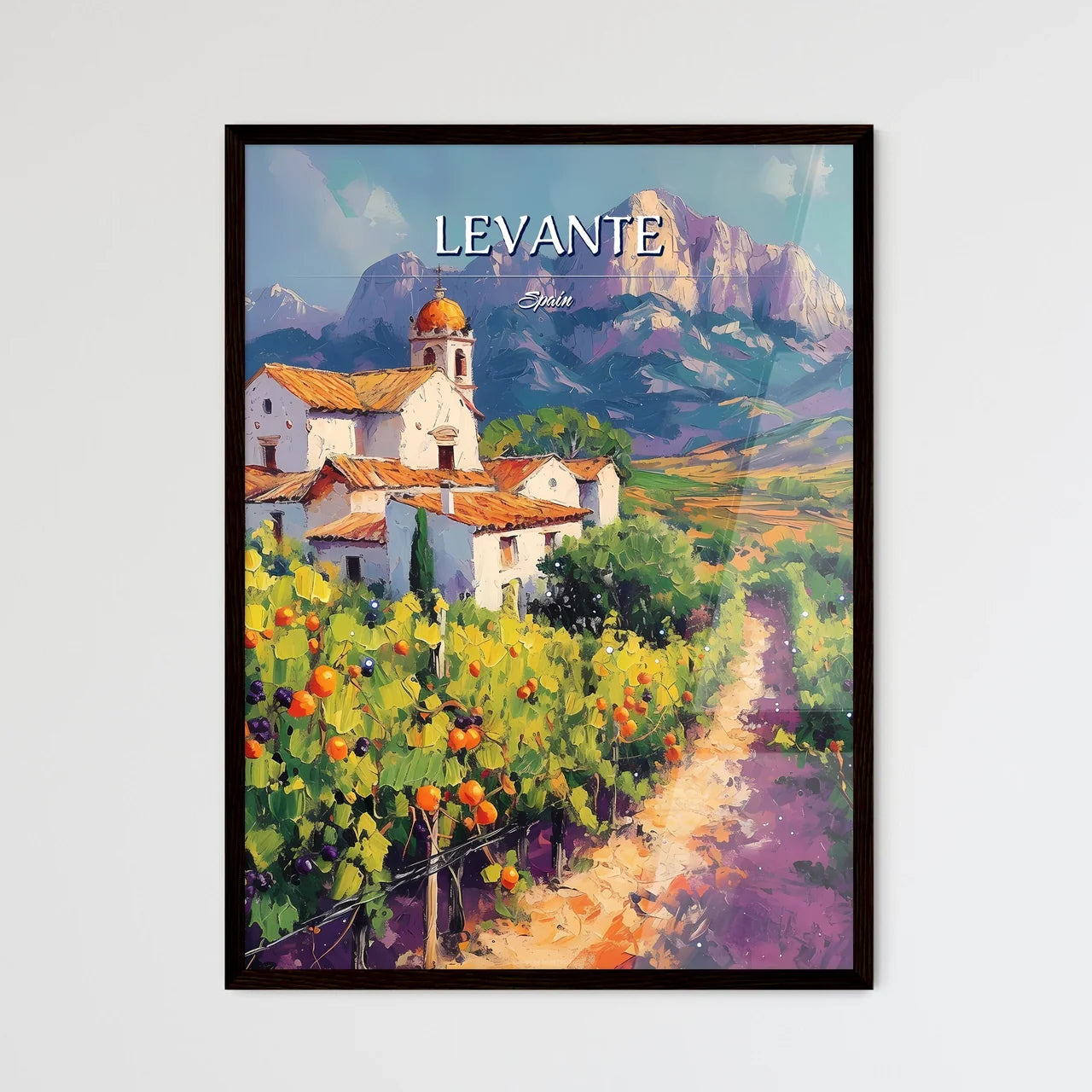 Levante, Spain - Art print of a painting of a house in a vineyard Framed Art