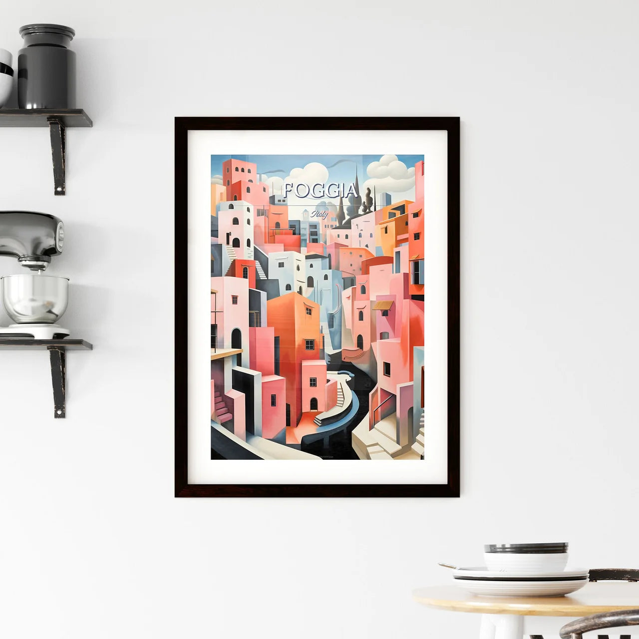 Foggia, Italy - Art print of a painting of a colorful city Custom Print