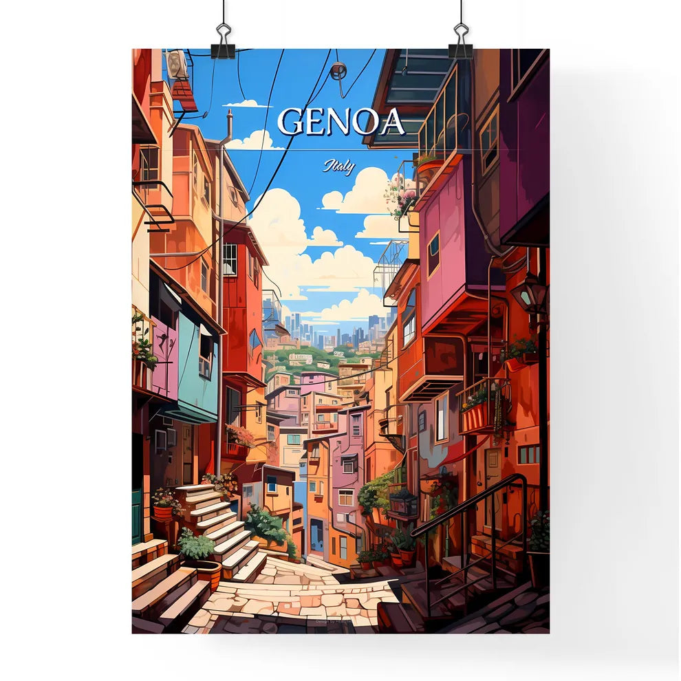 Genoa, Italy - Art print of a colorful buildings in Little Italy Poster