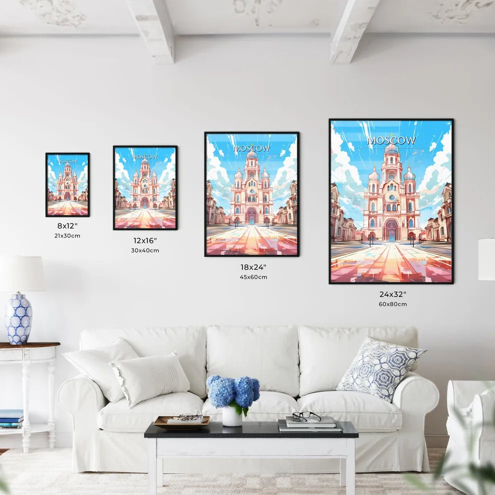 Moscow, Russia - Art print of a large building with a dome roof and a large courtyard Size Chart