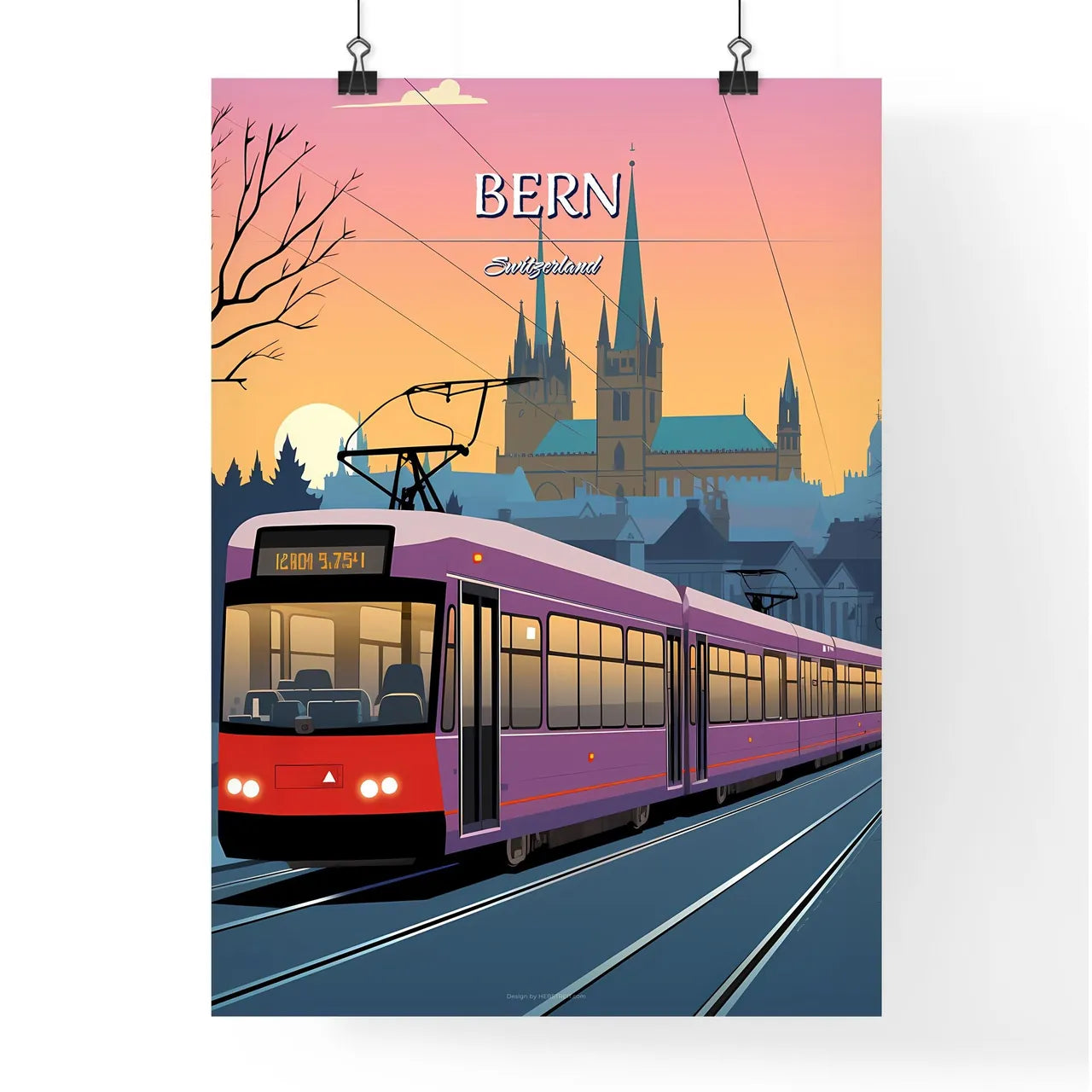 Bern, Switzerland - Art print of a train on the tracks Poster