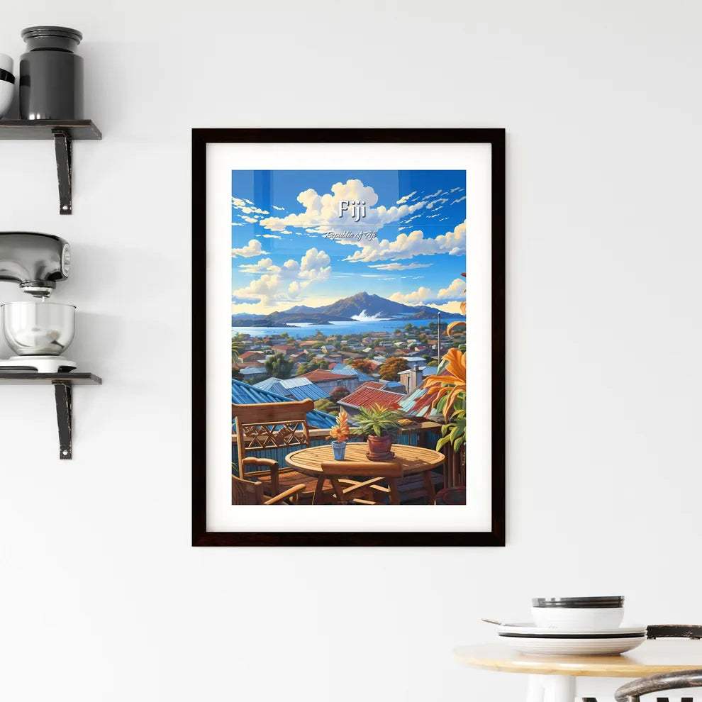 On the roofs of Fiji, Republic of Fiji - Art print of a view of a town from a balcony Custom Print