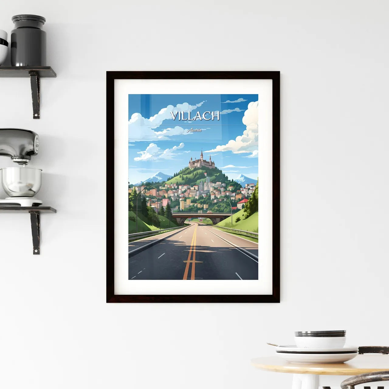 Villach, Austria - Art print of a road with a castle on top of a hill Custom Print