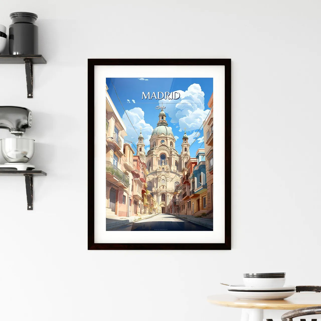 Madrid, Spain - Art print of a street with buildings and a large building Custom Print