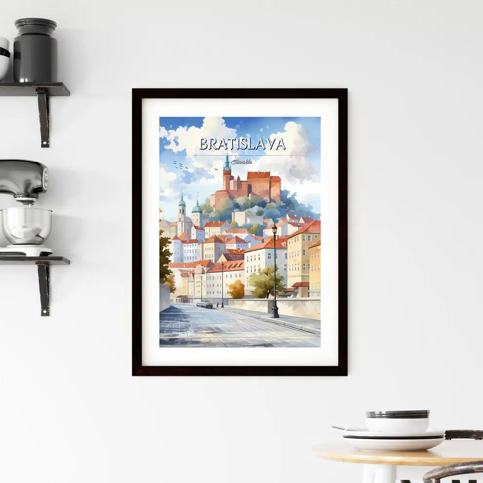 Bratislava, Slovakia - Art print of a street with a road and buildings on top of it Custom Print