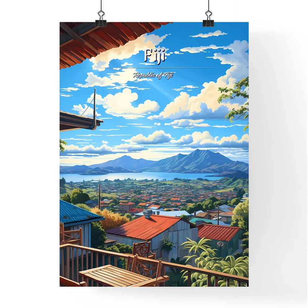 On the roofs of Fiji, Republic of Fiji - Art print of a view of a town from a balcony Poster