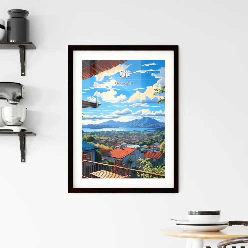 On the roofs of Fiji, Republic of Fiji - Art print of a view of a town from a balcony Custom Print