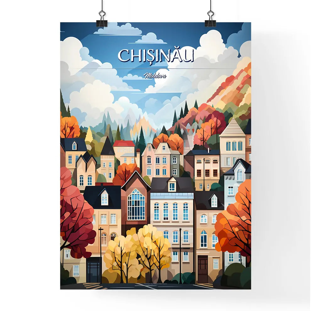 Chișinău, Moldova - Art print of a colorful landscape of a town Poster