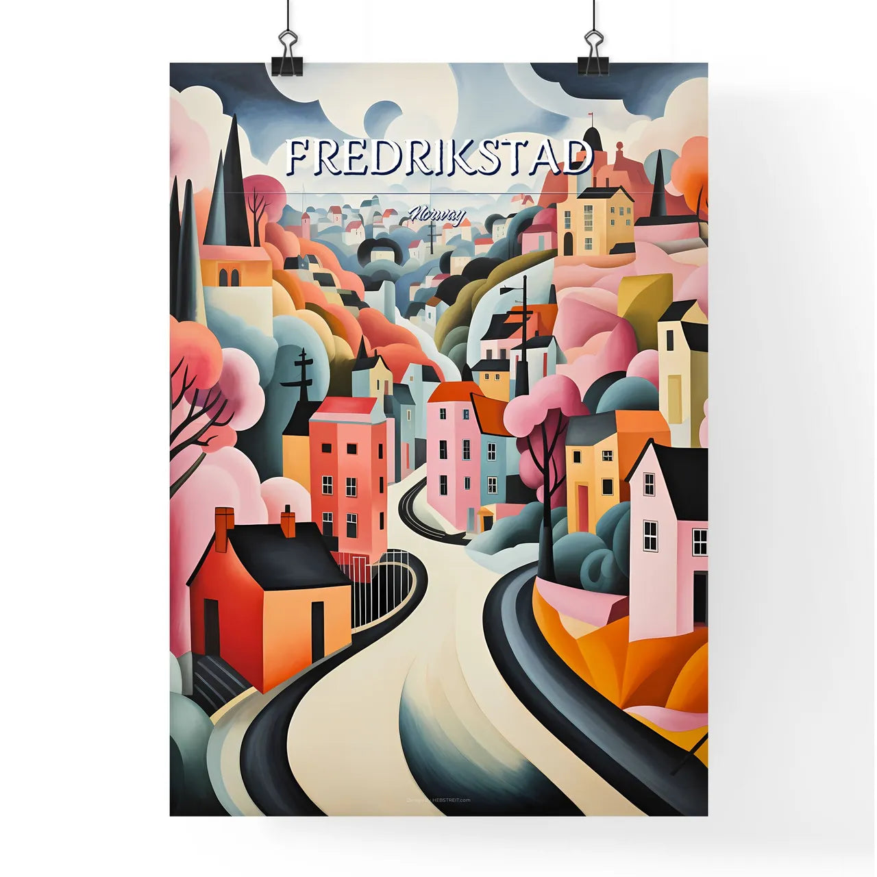 Fredrikstad, Norway - Art print of a painting of a town Poster