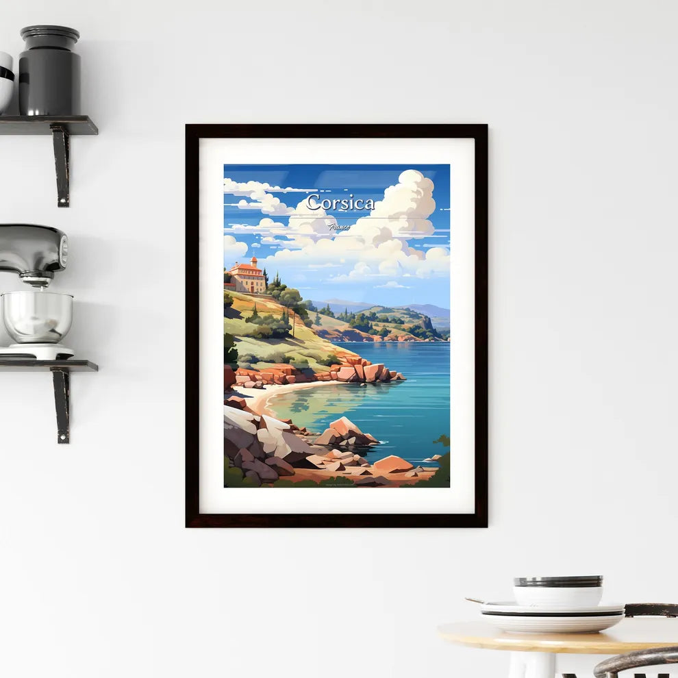 Corsica, France - Art print of a house on a hill by a body of water Custom Print