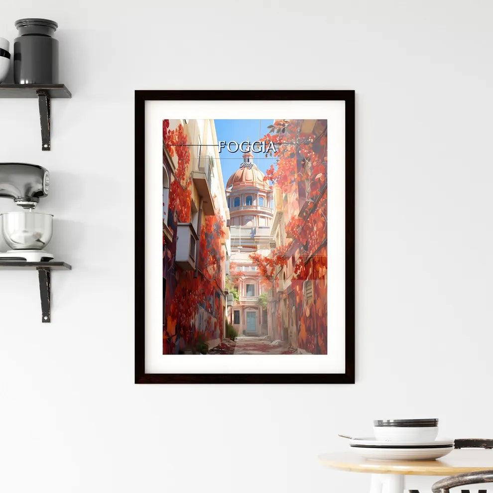 Foggia, Italy - Art print of a street with colorful buildings and a dome Custom Print