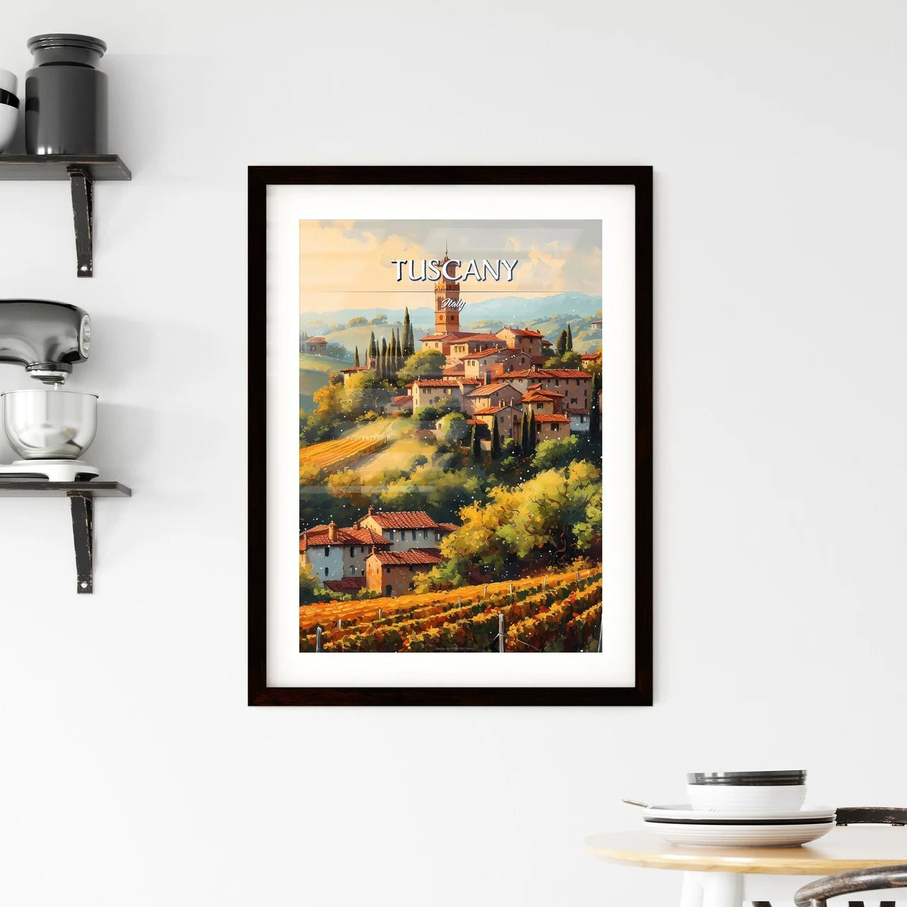 Tuscany, Italy - Art print of a painting of a village on a hill Custom Print