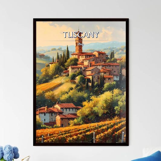 Tuscany, Italy - Art print of a painting of a village on a hill Framed Art